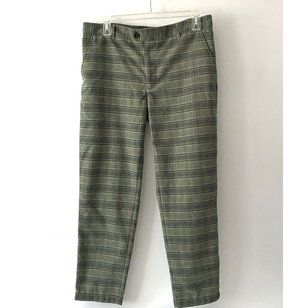 Houston White Green Straight Leg Pants 38x28 Glen Plaid Tailored Academia